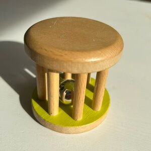 Natural Wood Baby Rattle with Yellow Base